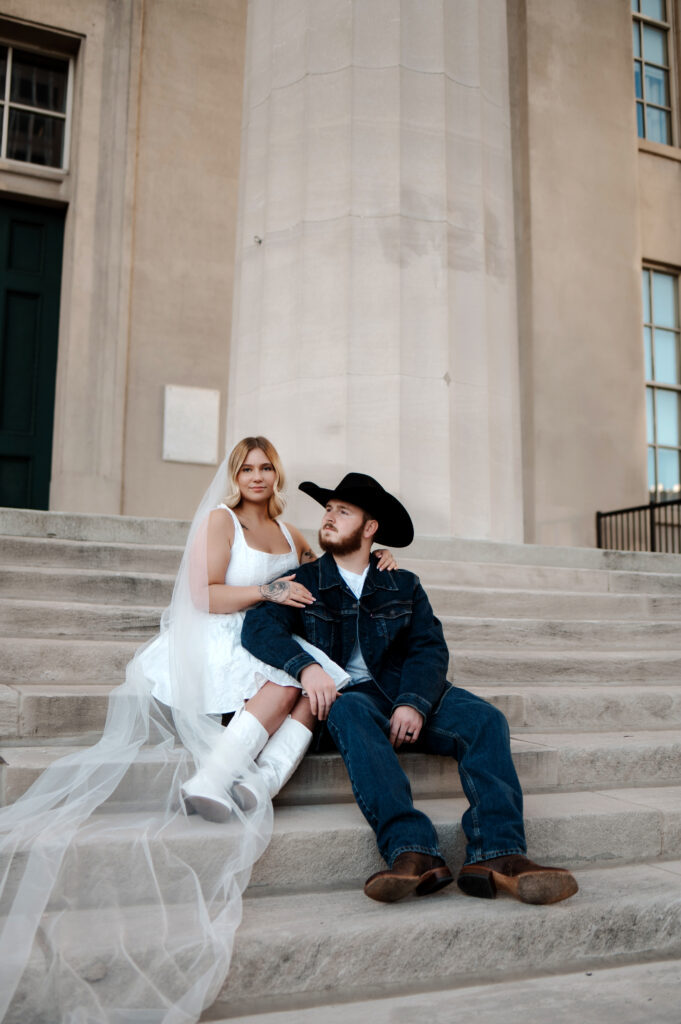 Bride and groom portraits Louisville courthouse elopement